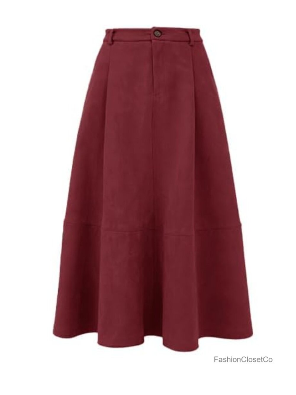 Women's Faux Suede A-Line Midi Skirt High Waist Pleated with Pockets